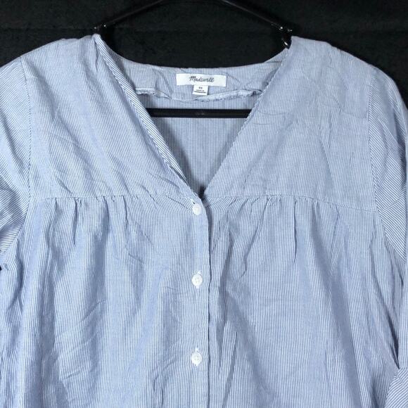 Madewell Womens Shirt Blue White Veranda Bell Sleeve Button Down XS - Picture 2 of 12